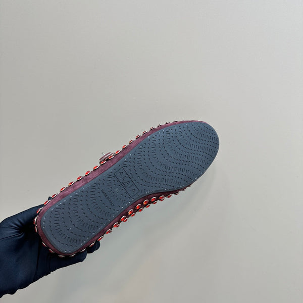 Ballet Flat Fishnet Burgundy Strass Suede