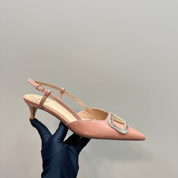 Vlogo Glow Laminated Nappa Leather Slingback Pump 40mm Coral Pink Mix Beige 999037