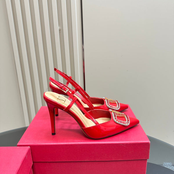 Décolleté con cinturino posteriore in pelle nappa laminata Vlogo Glow 100 mm, rosso mix beige 999052