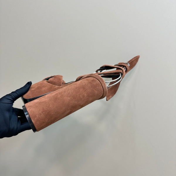 SANDALI CON PLATEAU BIANCA IN CAMOSCIO MARRONE SIENA