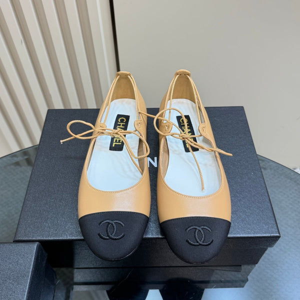 CC 25 Mary Jane Flat Buff Brown Leather with Fabric 239406