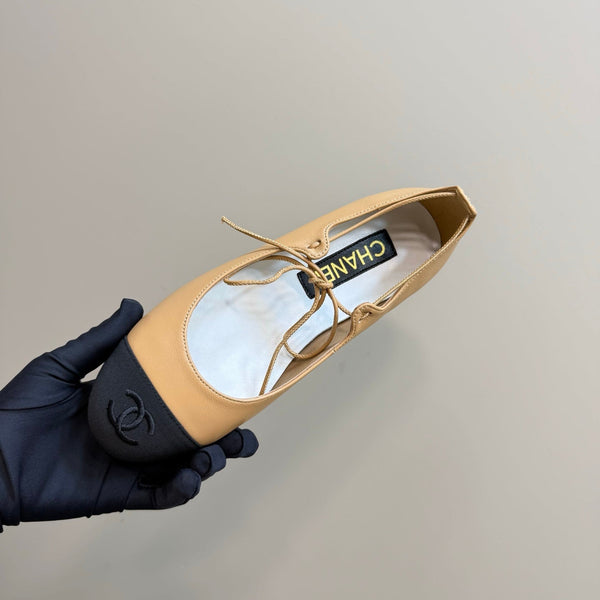 CC 25 Mary Jane Flat Buff Brown Leather with Fabric 239406