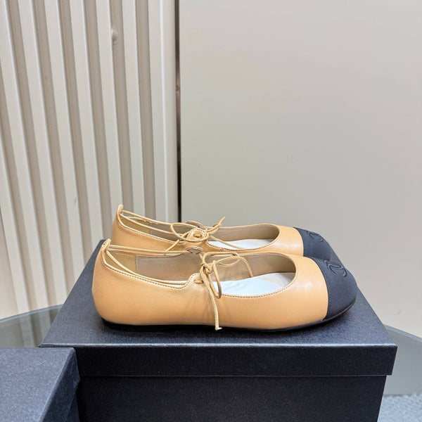 CC 25 Mary Jane Flat Buff Brown Leather with Fabric 239406