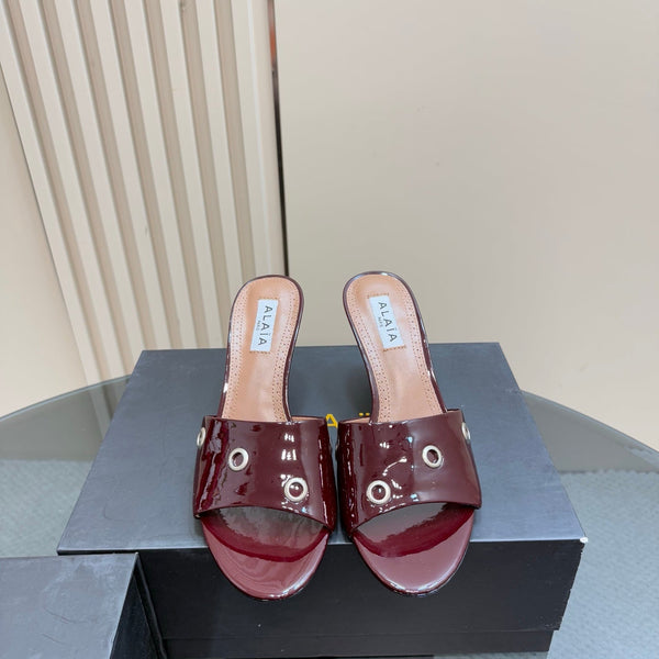 Alaia 2025 Oeillets Embellished Leather Sandals Ruby Red Lambskin 299666