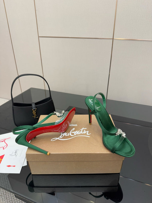 CL Diamond Sandals 10.5cm Green Silk 299881
