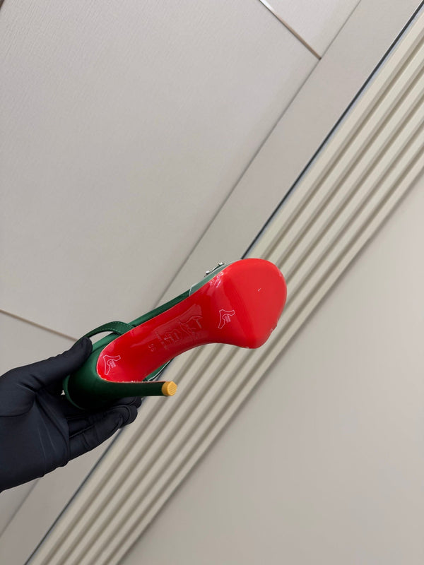 CL Diamond Sandals 10.5cm Green Silk 299881