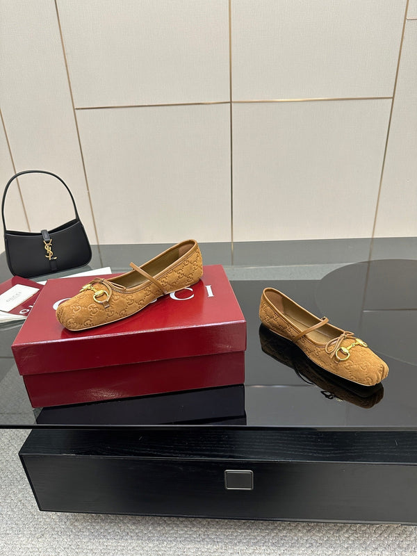 GC 25 Horsebit Ballet Flat Brown Monogram Suede
