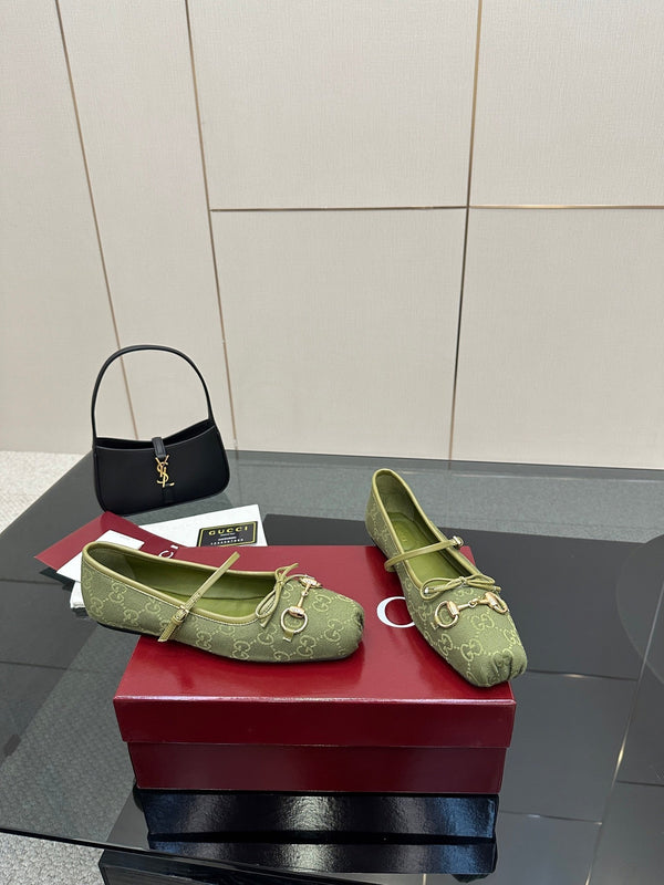 GC 25 Horsebit Ballet Flat Green Monogram Canvas