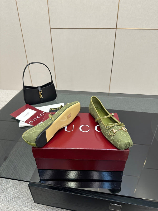 GC 25 Horsebit Ballet Flat Green Monogram Canvas