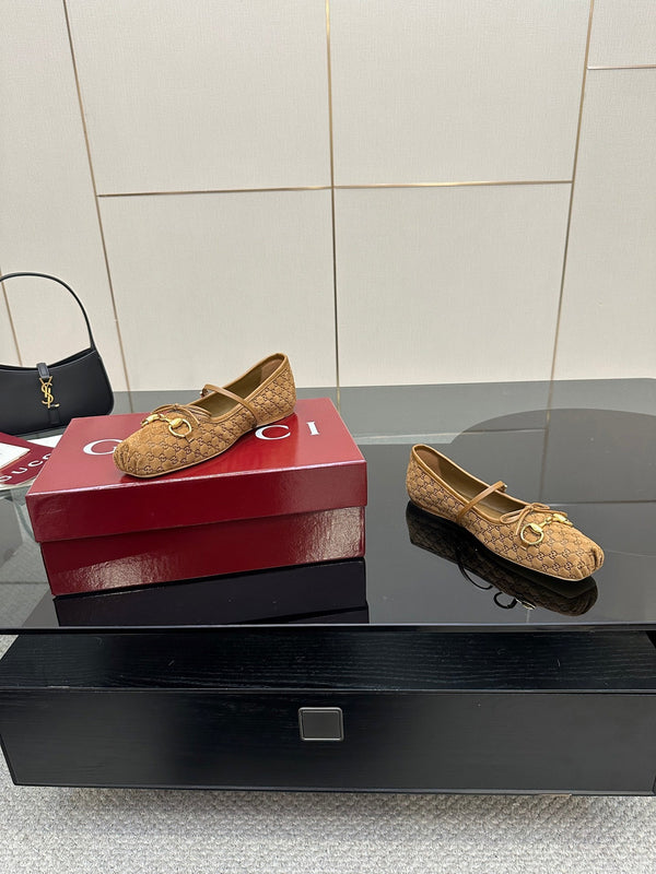 GC 25 Horsebit Ballet Flat Dark Brown Monogram Suede