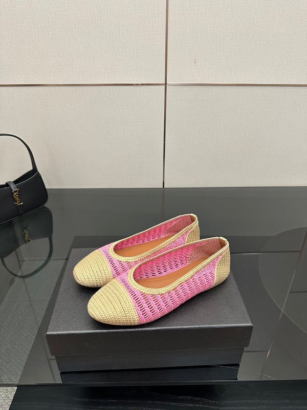 Alaia 2025 Ballet Flat Beige Pink Raffia 433751