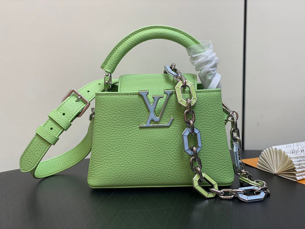 CAPUCINES MINI 21 GREEN TAURILLON TURQUOISE SILVER HARDWARE