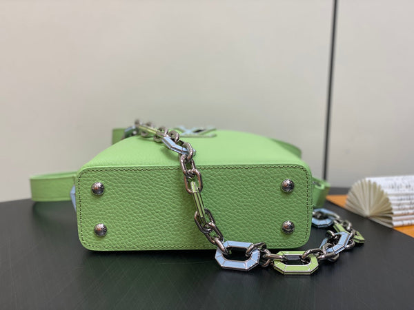 CAPUCINES MINI 21 GREEN TAURILLON TURQUOISE SILVER HARDWARE