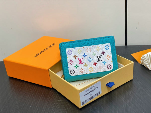 LV x TM Portfolio Claire Blue Gold Leather 329917