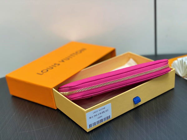 LV × TM Zipper Wallet Pink Gold Leather 329895