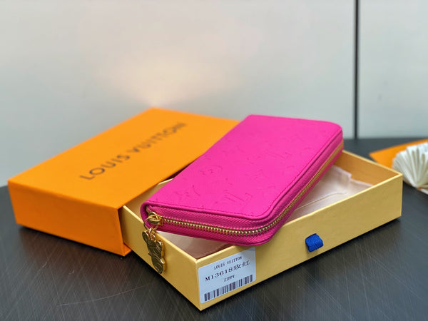 LV × TM Zipper Wallet Pink Gold Leather 329895