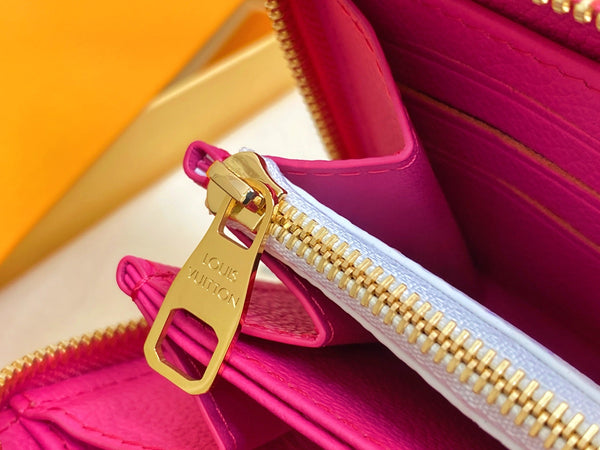 LV × TM Zipper Wallet Pink Gold Leather 329895