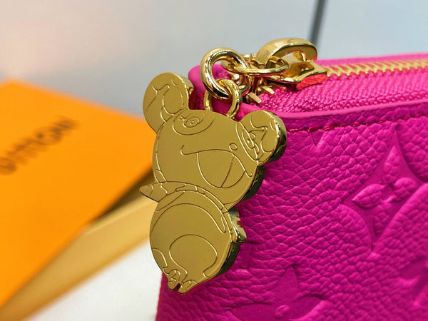 LV × TM Zipper Wallet Pink Gold Leather 329895