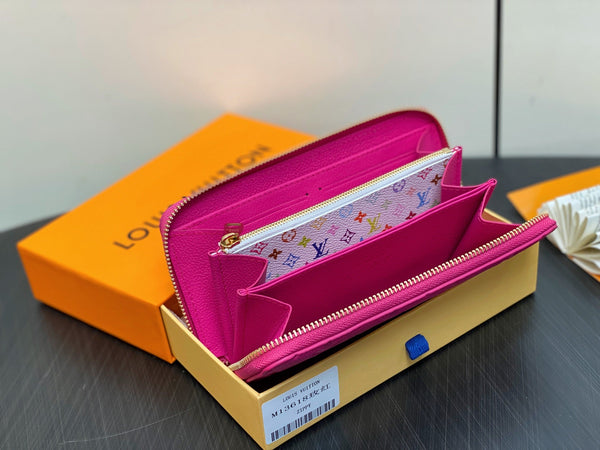 LV × TM Zipper Wallet Pink Gold Leather 329895