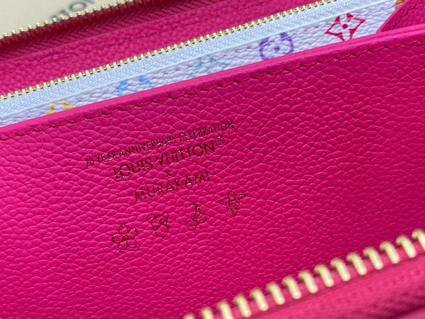 LV × TM Zipper Wallet Pink Gold Leather 329895
