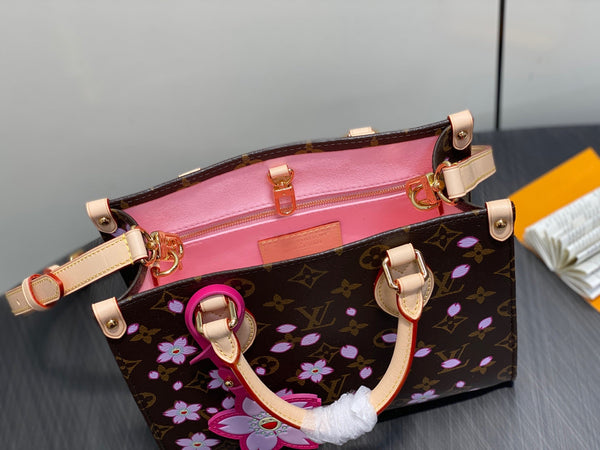 LV x TM OnTheGo PM 25 cm Sakura Brown Cherry Blossom Monogram Canvas