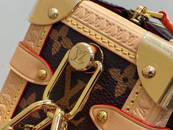 Baule laterale LV x TM MM 23,5 cm in tela marrone ciliegia 