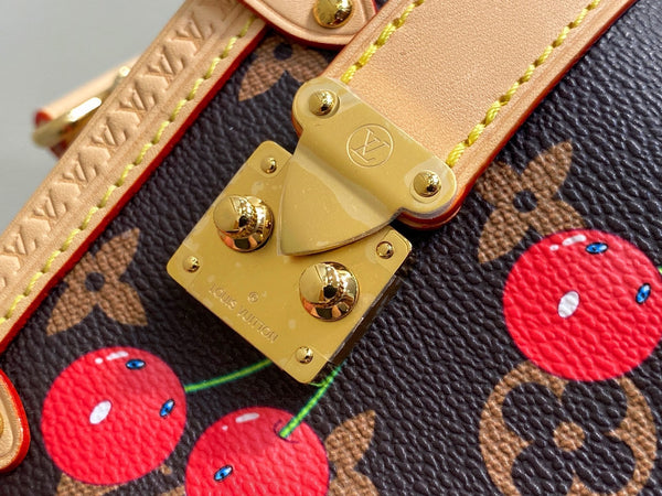 Baule laterale LV x TM MM 23,5 cm in tela marrone ciliegia 