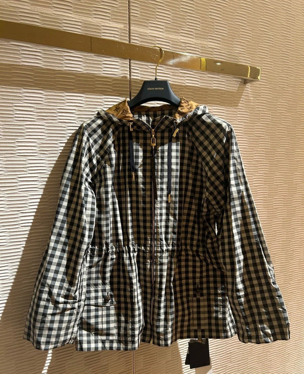 Lv Check Hooded Milky White Parka 224845
