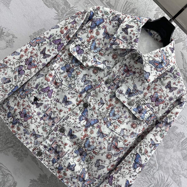 CD Jacket White Cotton Denim with Multicolor