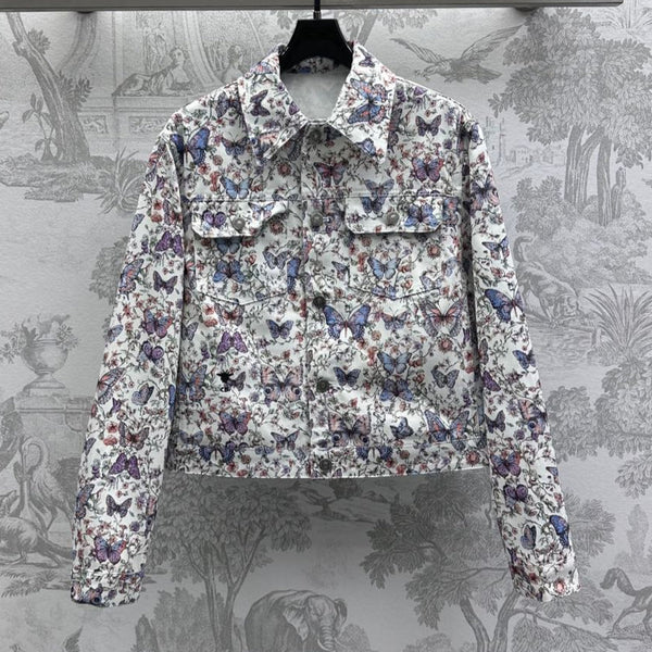 CD Jacket White Cotton Denim with Multicolor