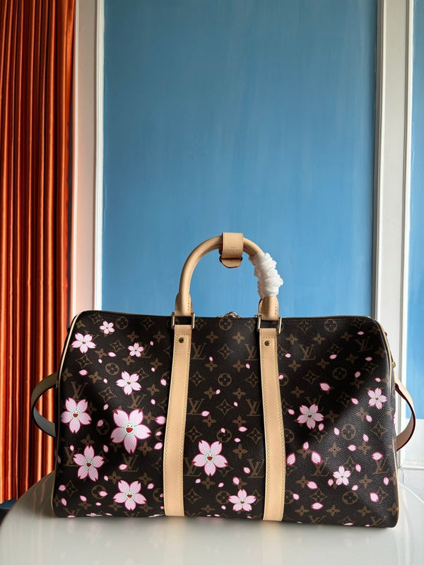 LV x TM Keepall Bandoulière 45cm Sakura Brown Monogram canvas
