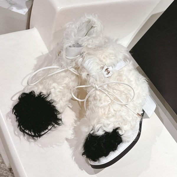 SHORT BOOTS IN WHITE LAMB FUR AND LAMBSKIN 962186
