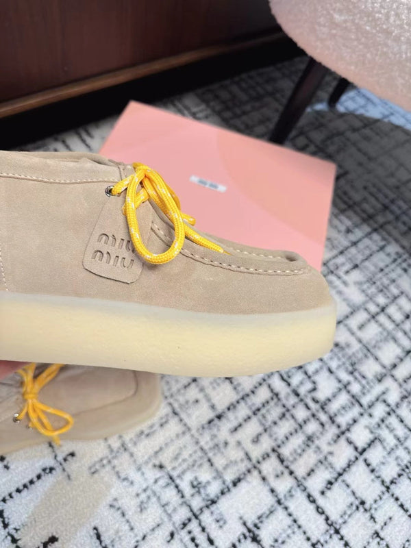 Miu Ankle Boots Beige Cow Suede