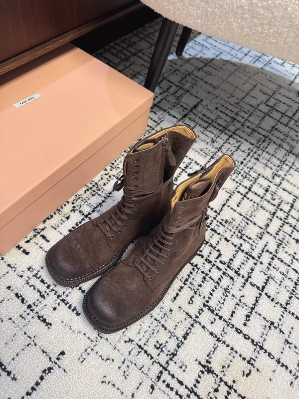Miu Ankle Boots Earth Brown Suede
