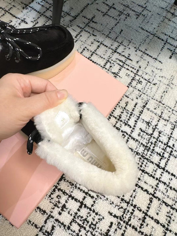 Miu Ankle Boots Black Fleece Lining Cow Suede