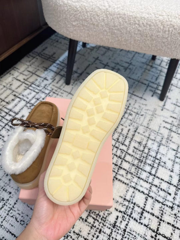 Miu Ankle Boots Cinnamon Brown Fleece Lining Cow Suede