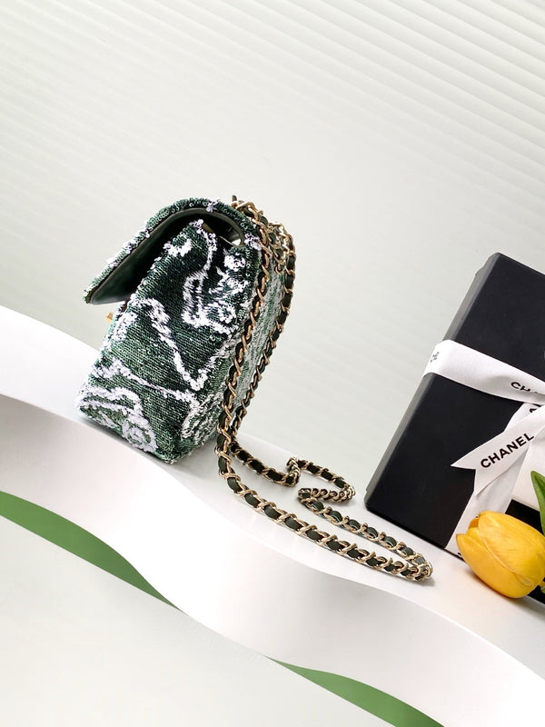 CC 25C Dark Green White Sequin Gold Hardware