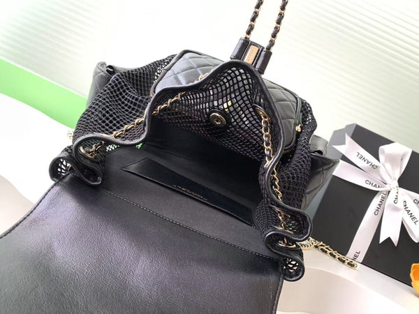 cc 25S Backpack 31cm Black Mesh Calfskin
