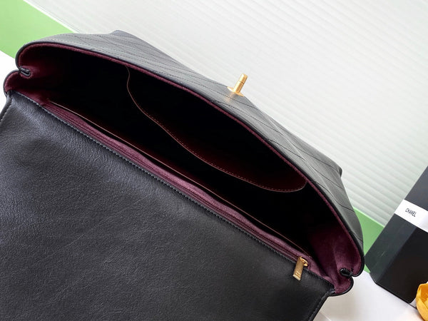 cc 25S Vintage Flap Bag 37cm Top Handle Black Calfskin