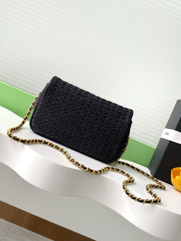 cc 25S Flap Bag 20cm Black Raffia