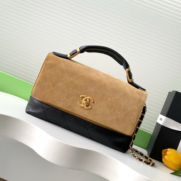 CC 25A Flap Bag 29cm Beige Suede Black Calfskin