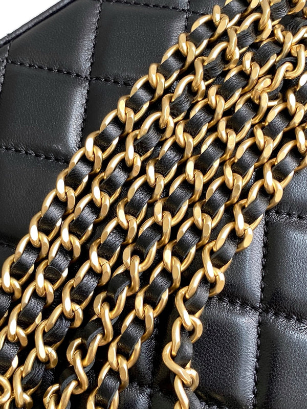 CC 25A Clutch With Chain 18cm Black Suede Calfskin