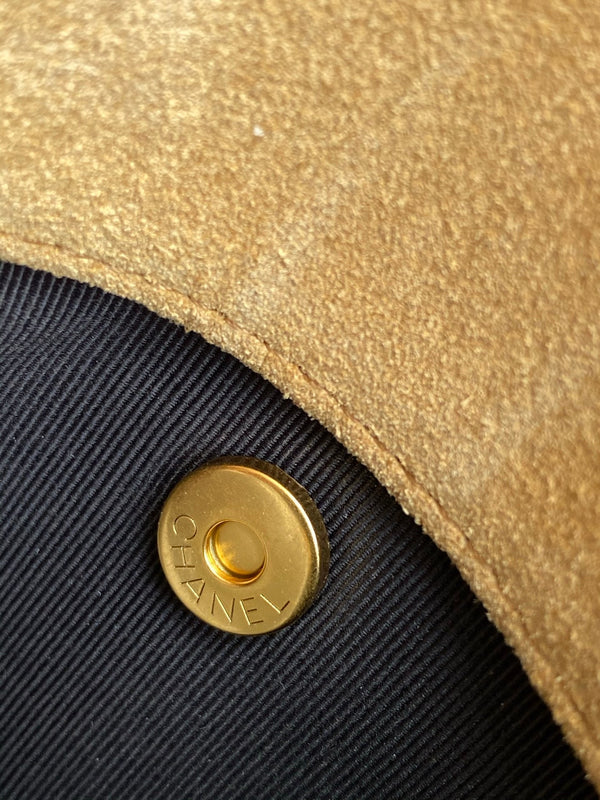 CC 25A Clutch With Chain 18cm Beige Suede Black Calfskin