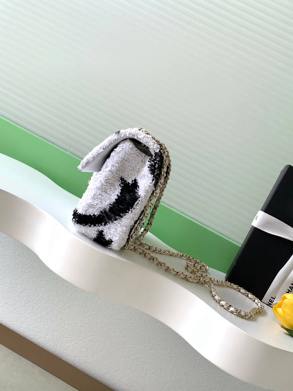 CC 2025 Flap Bag Silver Black Sequin 298202