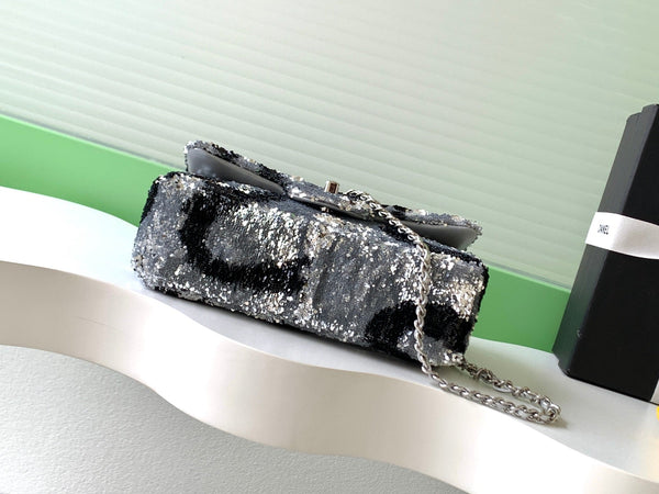 CC 2025 Flap Bag Black Silver Sequin 298201