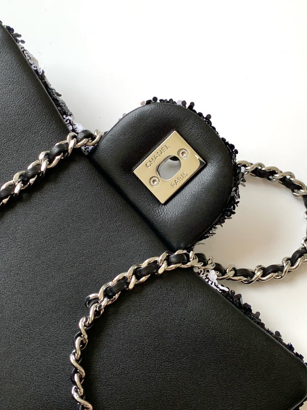 CC 2025 Flap Bag Black White Sequin 298200