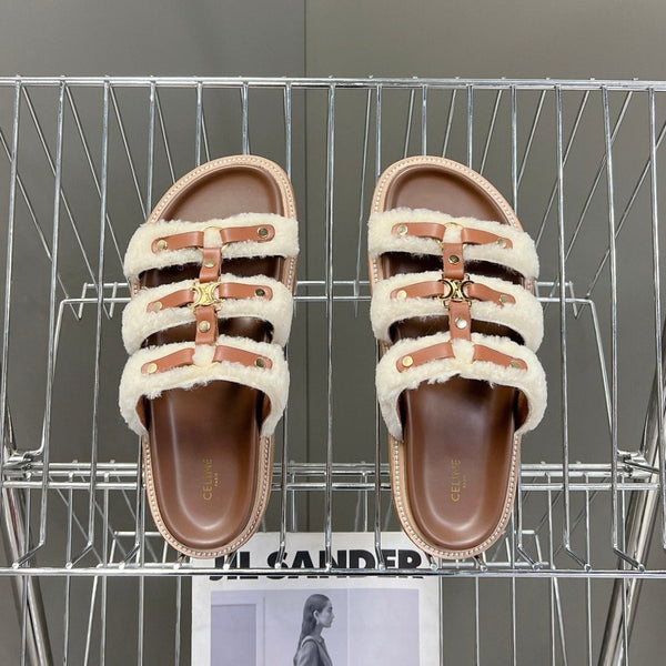 TIPPI SLIDE IN SHEARLING AND CALFSKIN TAN / NATURAL