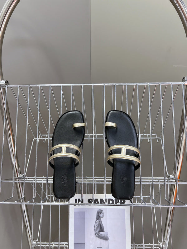 Georgia Sandals Gold Black Calfskin