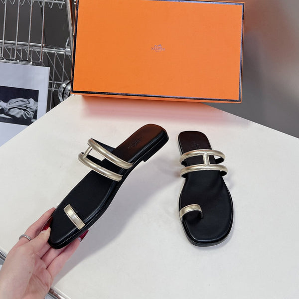 Georgia Sandals Gold Black Calfskin