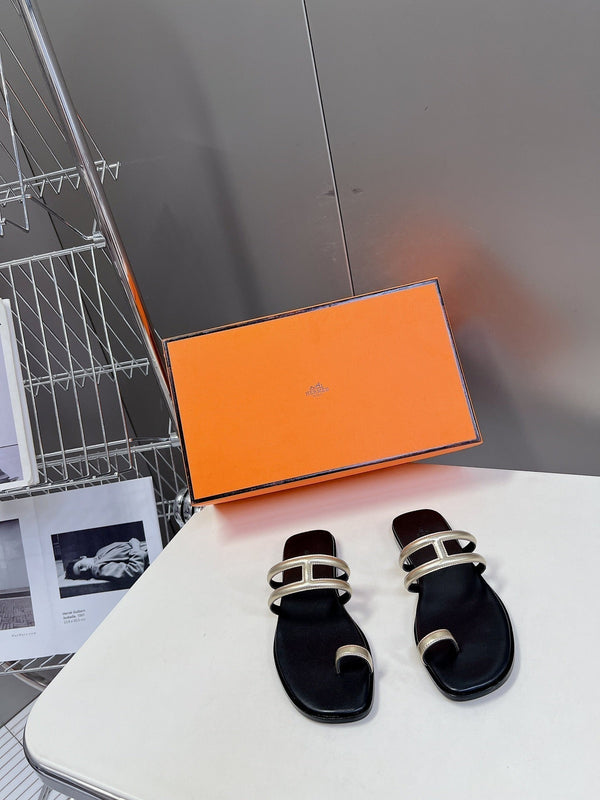 Georgia Sandals Gold Black Calfskin